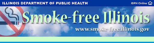 The Illinois Department of Public Health presents "Smoke-free Illinois" with a no-smoking symbol and the website www.smoke-free.illinois.gov.