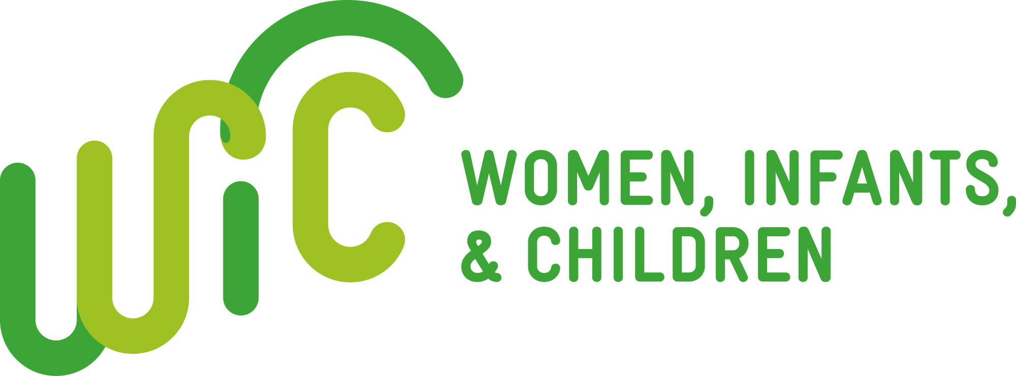 Logo for WIC, which stands for Women, Infants & Children, with stylized green letters and text.